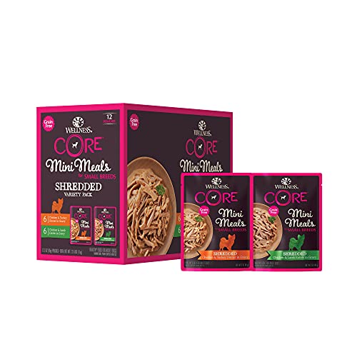 Wellness CORE Natural Grain Free Mini Meals Shredded Variety Pack, 3-Ounce (Pack of 12)