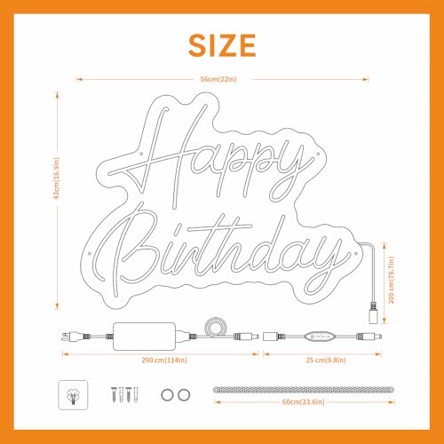 Happy Birthday Neon Sign for Party Backdrop Wall Decor Super Large Size 22x16.9 Inch Happy Birthday LED Sign Light Up Sign...