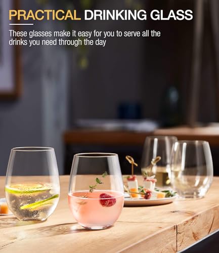 LUNA & MANTHA Stemless Wine Glasses Set of 4, 18oz Crystal Red White Wine Glasses for Daily Use, Hosting, Home Bar, Evenin...