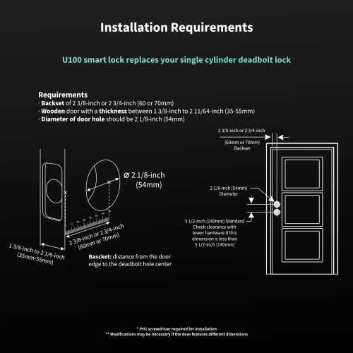 Aqara Smart Lock U100, Fingerprint Keyless Entry Door Lock with Apple Home Key, Touchscreen Keypad, Bluetooth Electronic D...