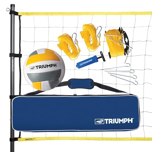 Triumph Competition Volleyball Set – Regulation 32' Net, Steel Poles, Official Volleyball with Pump, Boundary Lines, and C...