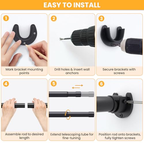 Closet Rods for Hanging Clothes, 17-84 Inch No-Cut Stepless Adjustable Closet Rod, 1.3 Inch Heavy Duty Metal Closet Hangin...