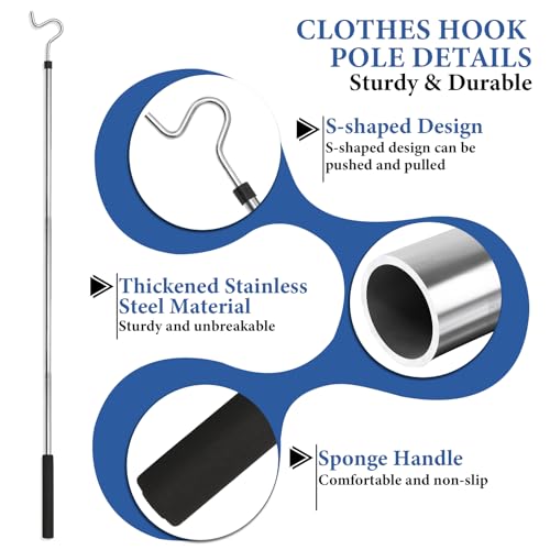 Greeily Clothes Hook Pole, Clothes Hanger Reaching Hook for Hanging Clothes Light and Plants Extendable from 35" to 50" Ma...
