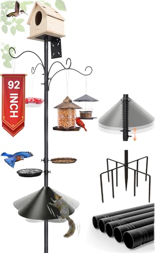 eWonLife 92 Inch Squirrel Proof Bird Feeder Pole with 9 Prongs Base, 1 Inch Dia Smart Bird Feeder Pole for Outdoors Heavy ...