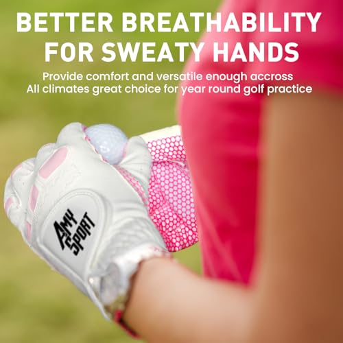 Amy Sport Golf Gloves Women Left Hand Right All Weather Rain Grip Value 2 Pack, Ladies Soft Pink Glove Lh Rh Both Hand Fit...