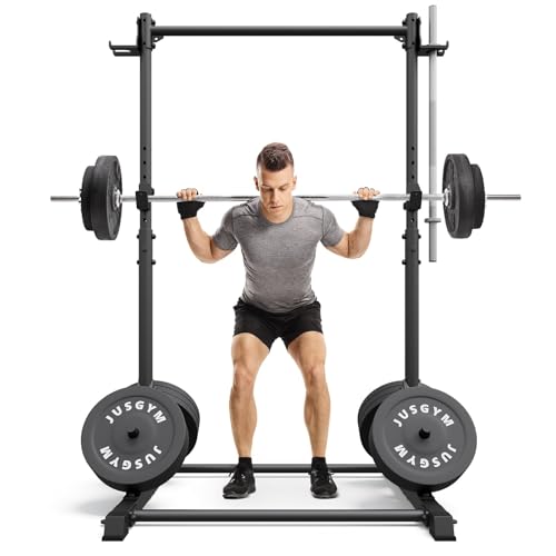 Jusgym Squat Rack with Pull Up Bar, Heavy Duty 600LBS Weight Capacity Squat Rack for Home Gym, Adjustable Multi-Functional...