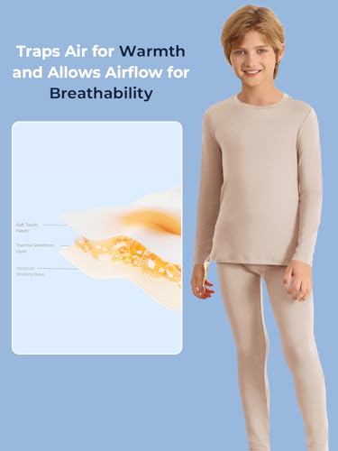 Haloumoning Thermal Underwear for Kids Boys Winter Base Layer Athletic Skiing Long Johns Sets 5-14 Years