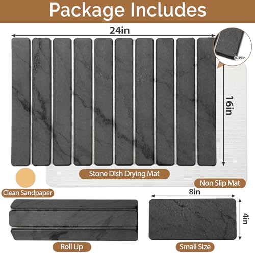 Large Stone Dish Drying Mat for Kitchen Counter,2 PCS Quick Dry Stone Dishes Mats,Foldable Water Absorbing Diatomaceous Ea...