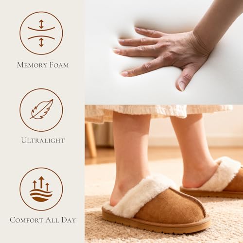 OOW Fuzzy Slippers for Women Cozy Faux Fur House Shoes Winter Warm Memory Foam Slippers for Indoor and Outdoor