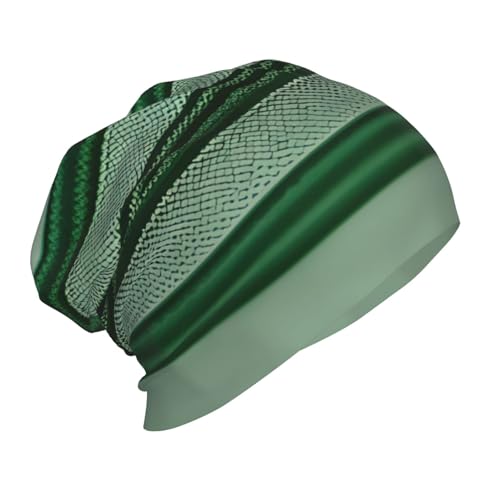 YANYU Green Striped Print Soft Beanie Winter Hat Warm Thermal Cap Headwear for Snow Play Outdoor Activities