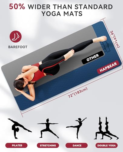 HAPBEAR Large Yoga Mat - 72"x36"x6mm (1/4 inch), Extra Wide Non-Slip Exercise Mat for Home Workout, Yoga, Pilates & Stretc...