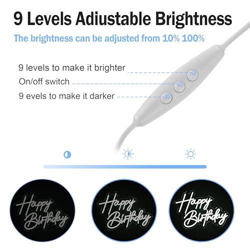 Happy Birthday Neon Sign Art Wall Lights for Beer Bar Club Bedroom Hotel Pub Cafe Wedding Birthday Party Gifts (White)