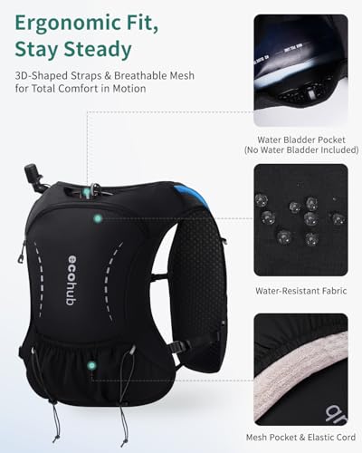 ECOHUB Running Hydration Vest Backpack with 2*500ML Soft Flask, Lightweight Trail Running Pack for Men Women, Adjustable N...