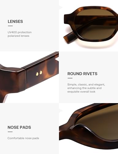 SOJOS Retro Polarized Hexagon Sunglasses for Women Men, UV400 Trendy Rectangle 70s 80s 90s Shades SJ2389
