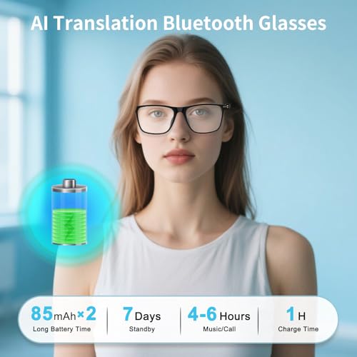 AI Translation Glasses, Support 169 Languages Real-Time Translation Powered By APP, Open-Ear Sound Mic & Speakers, Color-C...