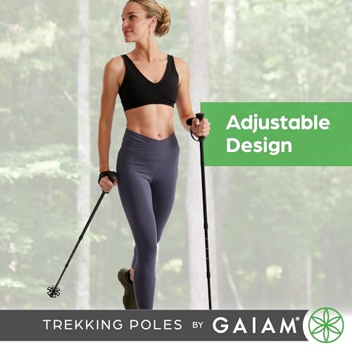 Gaiam Trekking Poles (Pair, Black), Lightweight 7075 Aluminum Hiking Support Walking Stick, Comfort-Grip Handles, All-Terr...