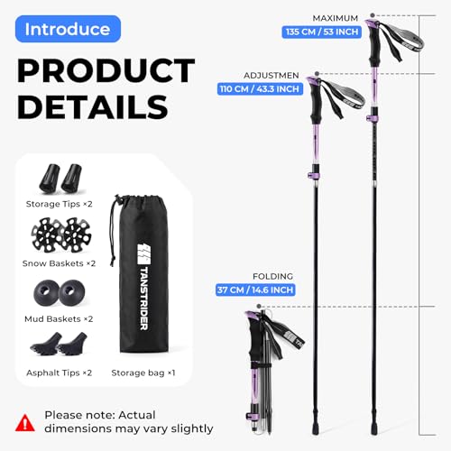 TANSTRIDER Collapsible Hiking Poles Folding Trekking Poles Walking Stick Lightweight Aluminum Hiking Gear with Metal Quick...
