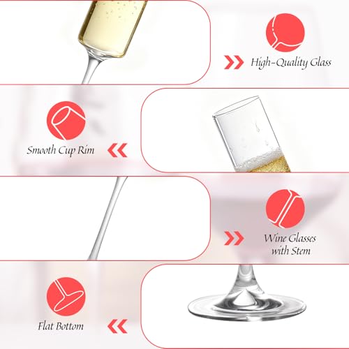 KAMMAK Champagne Flutes 5.7oz Champagne Glasses Set of 2, Elegant Wine Glass with Long Stem, Clear Champagne Glasses Gift ...