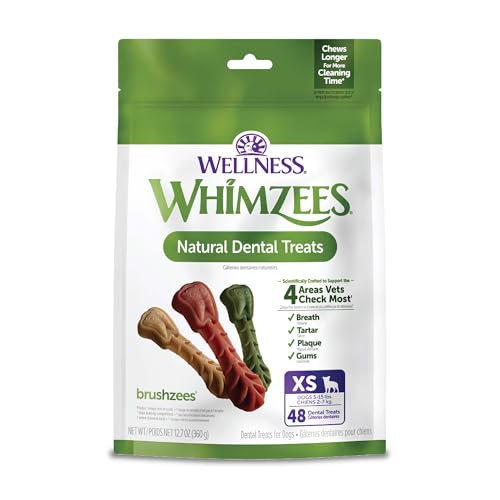 WHIMZEES Wellness Brushzees Dog Dental Treats, Extra Small Size Stick, (48 Count)