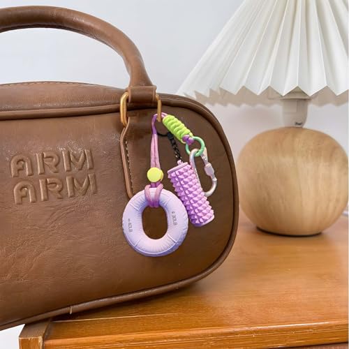 Silicone Grip Strengthener with Mini Foam Roller Keychain Bag Charm- Portable Hand Exerciser
