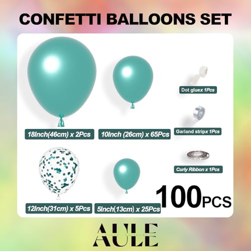 AULE 100Pcs Metallic Green Balloons Different Sizes 18/12/10/5 inch Teal Chrome Latex Shiny Helium Balloons Party Decorati...