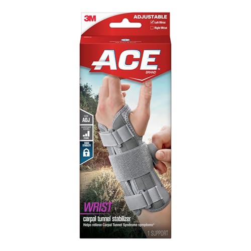 ACE Deluxe Wrist Stabilizer, Left Hand, Helps Relieve Symptoms of Carpal Tunnel Syndrome, Adjustable, Stabilizing, Firm Su...