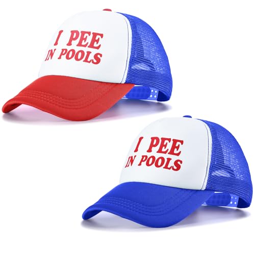 Jiuguva 2 Pieces Funny Trucker Cap I Pee in Pools Hat Funny Dare Gag Gift Joke American Flag Hat