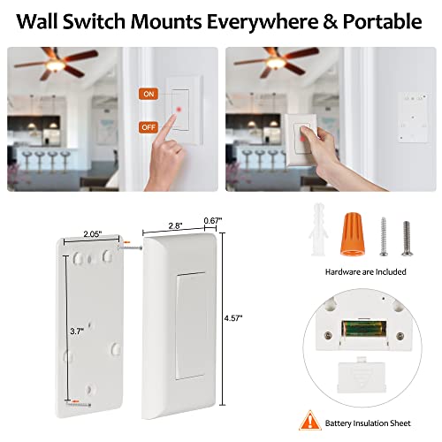 SURAIELEC Wireless Light Switch and Receiver Kit, 15A High Power, No Wiring, No Interference, 100ft RF Range, Expandable R...
