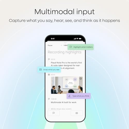 Plaud NotePin S AI Voice Recorder, Wearable AI Notetaker, AI Transcribe & Summarize, Support 112 Languages, 64GB Memory, A...