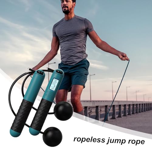 ropelless Jump Rope – Digital Counter Skipping Rope | Ball‑Weighted Cableless Jump Cord With Adjustable Non‑Slip Handles, ...