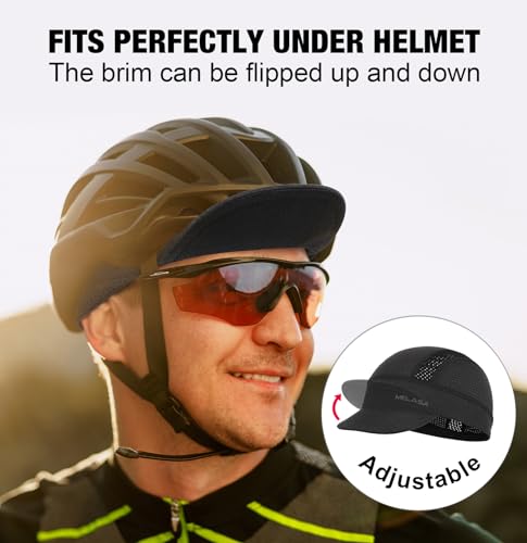 MELASA Cycling Cap, Cooling Skull Cap Helmet Liner with Sun Visor, Sun Protection Running Bike Cap for Men Women Under Helmet