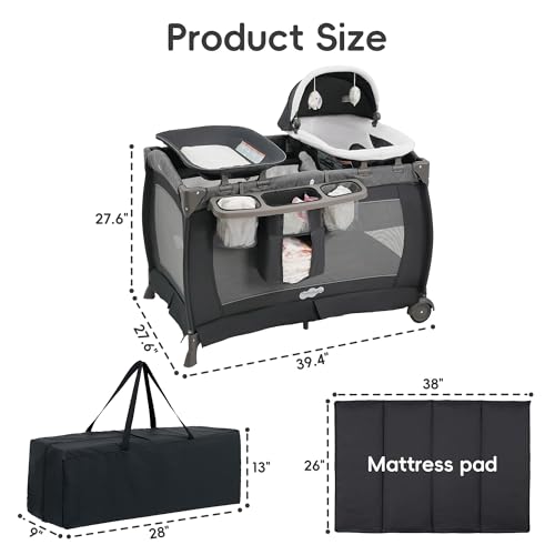 Pamo Babe Pack and Play 4 in 1 Playard Portable Playard Foldable Playpen for Baby and Toddler Portable Crib Mattress Diape...