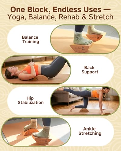 Rocalt 2 Pack Cork Yoga Blocks, Half Moon Yoga Block & Calf Stretching, Cork Foot Stretcher for Plantar Fasciitis Relief, ...