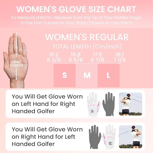 Amy Sport Golf Gloves Women Left Hand Right All Weather Rain Grip Value 2 Pack, Ladies Soft Pink Glove Lh Rh Both Hand Fit...
