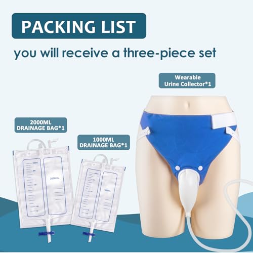 Wearable Urine Collector Set with Silicone Capsule and Breathable Fixing Pants with 1000ml and 2000ml Urine Bags with Adju...