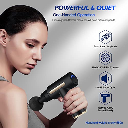 ZAKULU Mini Massage Gun Deep Tissue - Portable 6 Speeds Handheld Massage Gun with 4 Heads, 1800mAh Battery & Type-C Chargi...