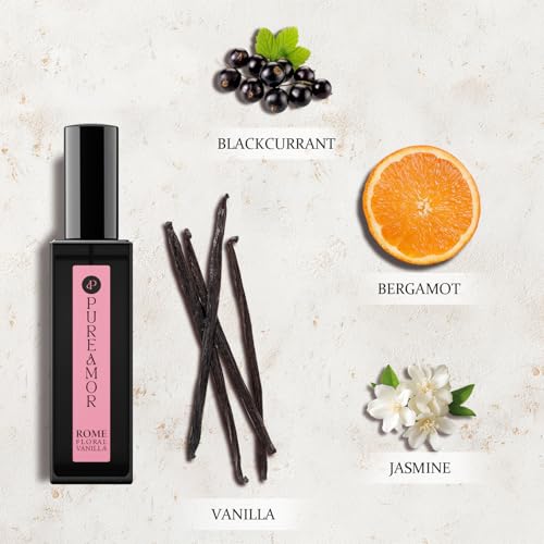 PUREAMOR Pheromones Perfumes for Women, Amber Vanilla Perfume, Long Lasting Eau De Parfum, Premium Sent Blend Cologne for Men & Women, 0.41 fl.oz Travel Size Perfumes Spray