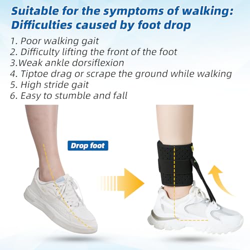 Tenbon Ankle Support Drop Foot Brace Orthosis - Comfort Cushioned Adjustable Wrap Compression For Improved Walking Gait, P...