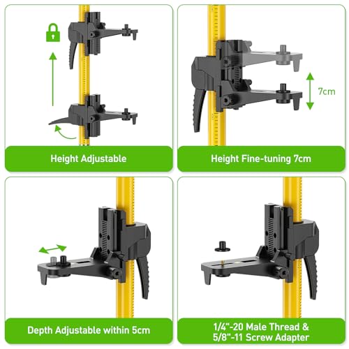 Huepar 12 Ft./3.7M Professional Laser Level Pole with Tripod and 1/4-Inch by 20-Inch Laser Mount for Rotary and Line Laser...