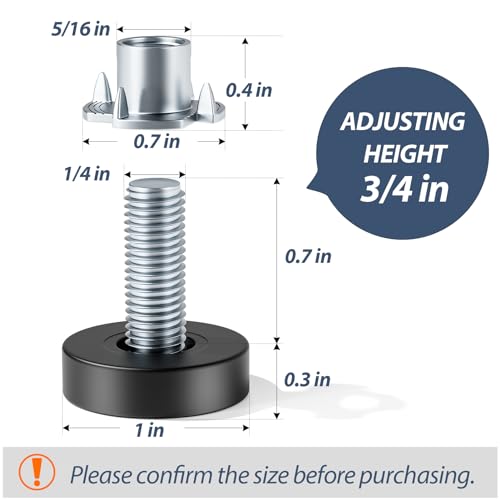 MROCO Furniture Leveling Feet with T-Nuts, 12 PCS 1/4"-20 UNC Thread Adjustable Levelers, Leg Levelers Table Feet Screw on...