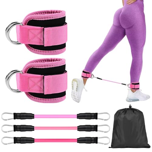 Ankle Resistance Bands with Cuffs, Elastic Resistance Band Set With Storage Bag Glutes Workout Equipment, Leg Butt Trainin...