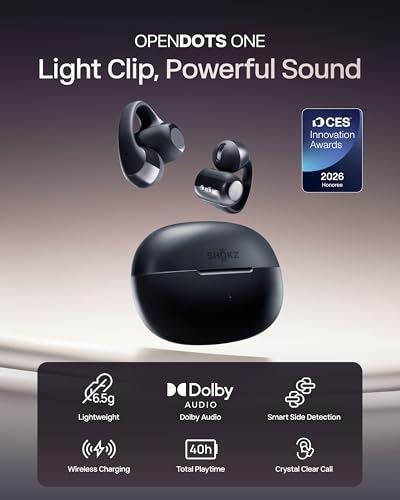 SHOKZ OpenDots ONE-Open-Ear Headphones, Clip-On Earbuds-Wireless Bluetooth Earbuds with Microphone-Secure, Lightweight, Co...
