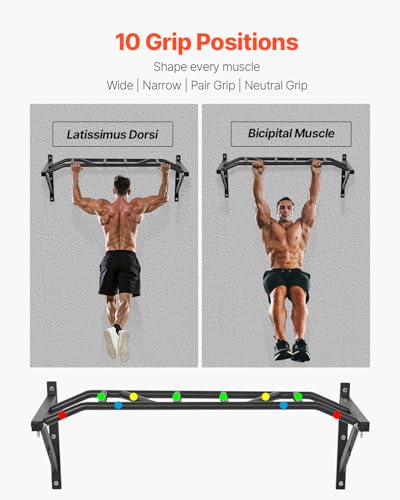 VEVOR Pull Up Bar, Multi-Grip Wall Mounted Pull Ups, 50 in Width Multifunctional Chin Up Training Station, Heavy Duty Stee...