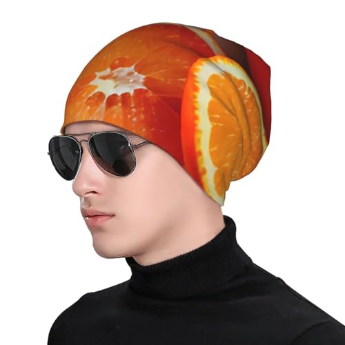 YANYU Fresh Orange Fruit Print Soft Beanie Hat for Men Women Warm Fashion Cap for Jogging Cycling Gift Outdoor Use