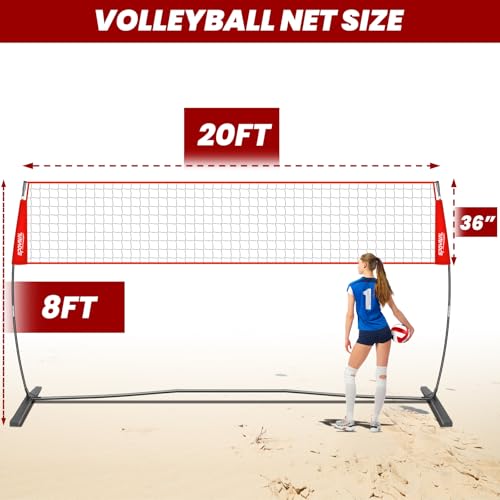 12FT/20FT Portable Volleyball Net Volleyball Net for Backyard Freestanding Volleyball Practice Net Outdoor Indoor Volleyba...