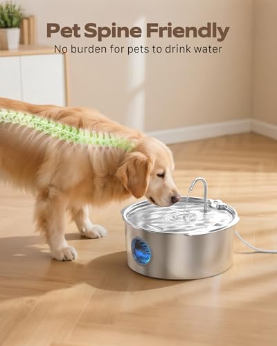 Dog Water Fountain for Large Dogs: Stainless Steel Dog Fountain Water Bowl - 3.2Gal/406oz/12L Super Quiet Big Cat Water Fo...