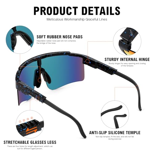 MALIDAK Sports Sunglasses for Mens Women Youth Baseball Sunglasses UV400 Protection Men Cycling Glasses