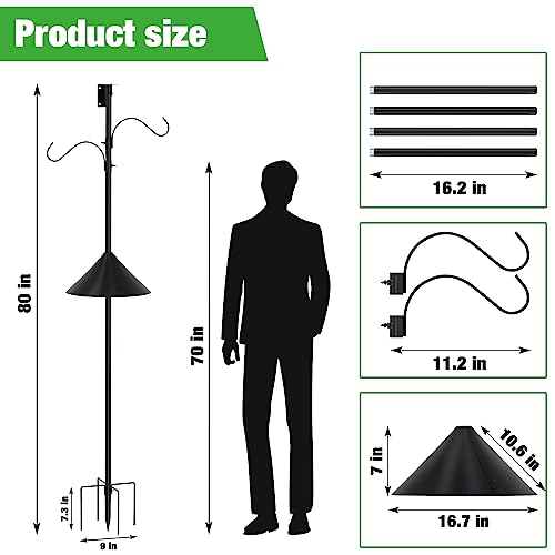 ERYTLLY Bird House Pole 80 Inch Bird Feeder Pole with Squirrel Baffle and 2 Hooks - Heavy Duty Bluebird Feeder Support Rod...