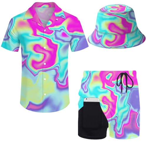 GIRPOL 2 Piece Outfits Hawaiian Shirt and Shorts with Hat