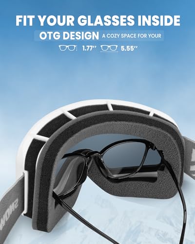 SNOWER Ski Goggles, OTG Anti Fog Snowboard Goggles, HD Snow Goggles UV400 Protection for Men Women Youth